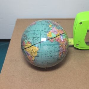 Source Unknown Teal Globe Paperweight with Yellow and Pink Accents